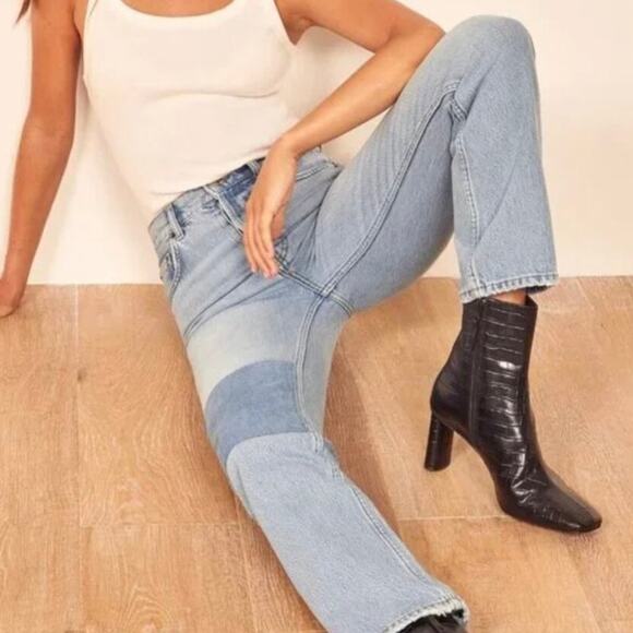 Reformation Tahoe Cynthia Patch High Rise Straight Button Fly Denim Jeans - Picture 2 of 15